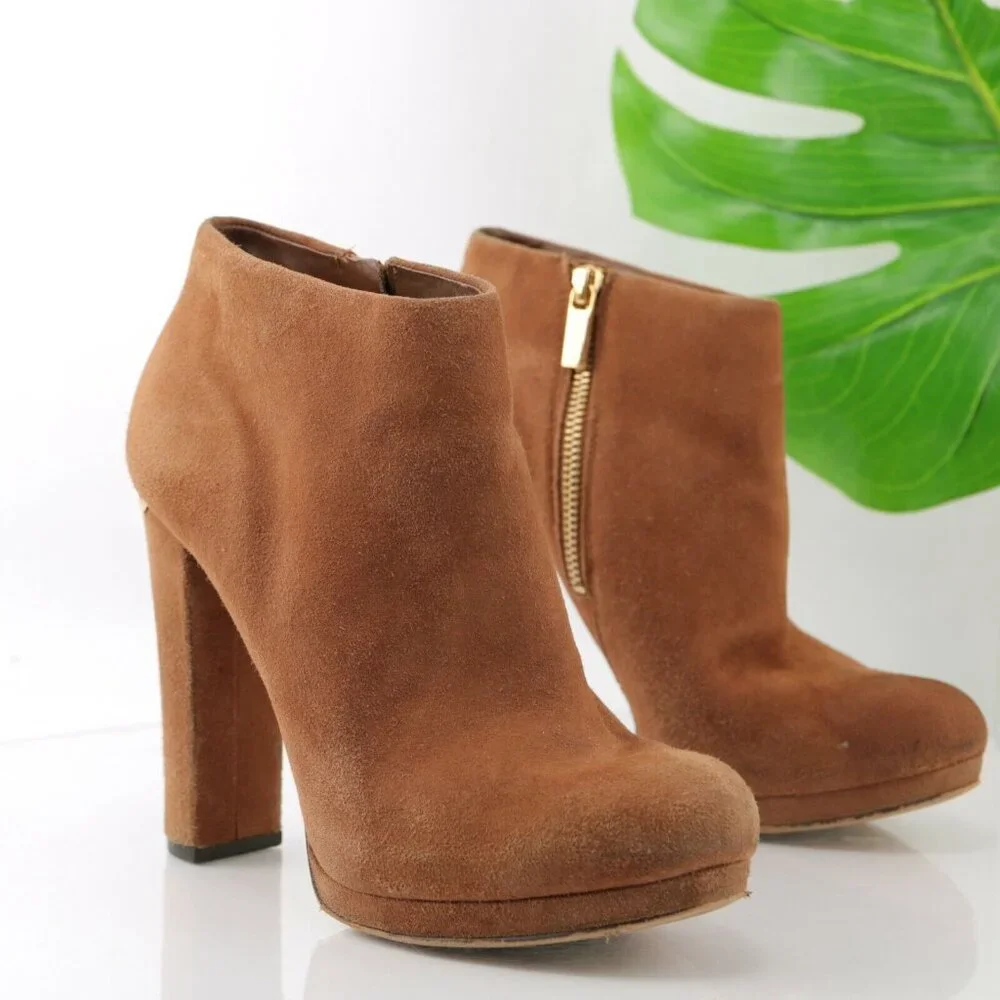 Michael Kors Womens Haven Boot Size 8 Camel Tan Suede Block Heel Platform Bootie